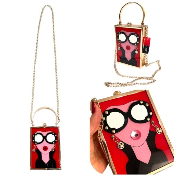 City one Handbags - NWT Applique face Acrylic clutch/crossbody bag